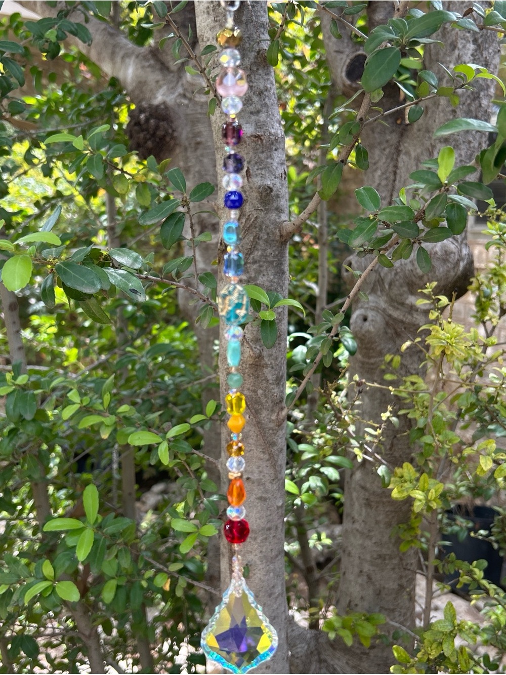 14.5” handmade mixed rainbow crystal strand suncatcher